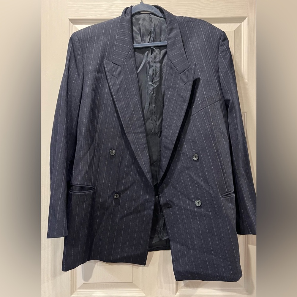 Yves Saint Laurent Men's Navy Pinstripe Double-Breasted Blazer